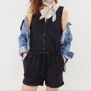 Madewell Cotton Button-front Jacquard Romper in Black
